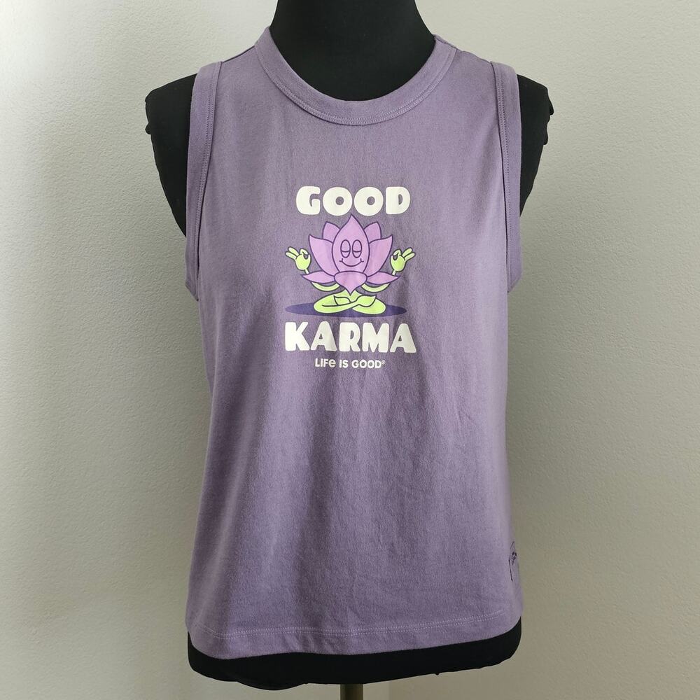 NWT Life is Good Cotton Crusher Boxy Good Karma Lotus Sleeveless Tee Top M
